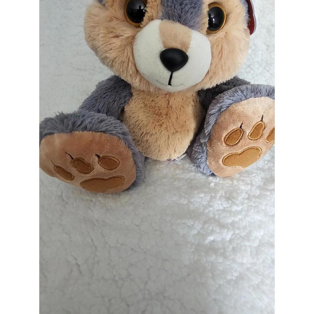 New Aurora Taddle Toes Plush Eclipse Wolf Big Feet Sitting Husky Gray/Brown 9" - Picture 2 of 11